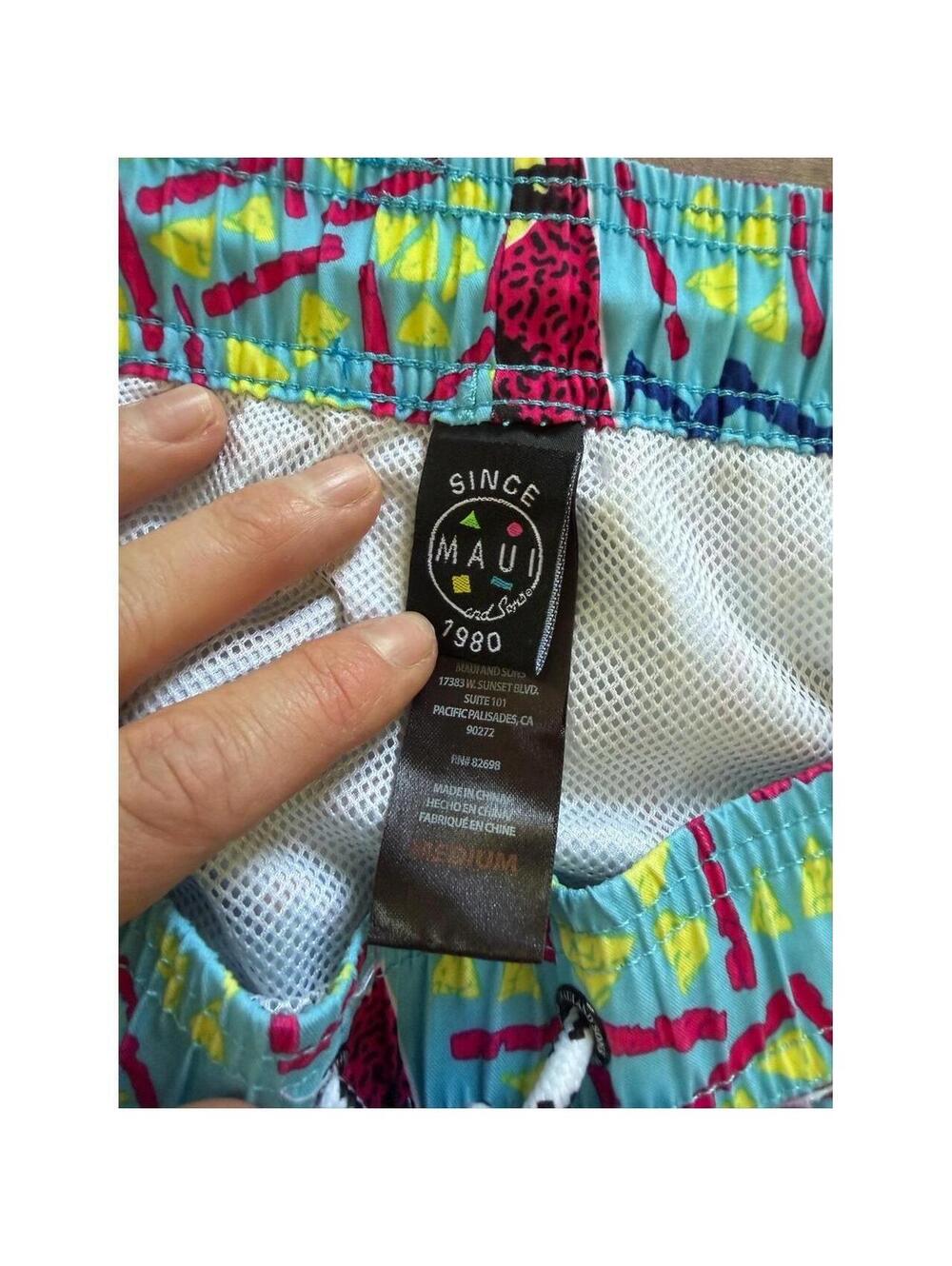 Maui and Sons Men's Swim Shorts | Retro 80s Geometric Palm Print | Size Medium - Picture 3 of 4